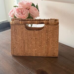 Elegant Tan Clutch with Bamboo Handle